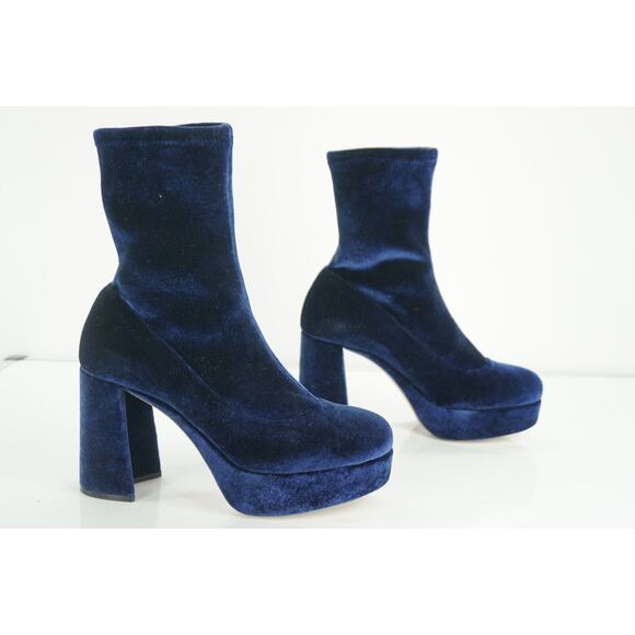 Miu Miu Blue Velvet Stretch Block Heel Platform Ankle Boots Size 35.5 $890 - Picture 8 of 11